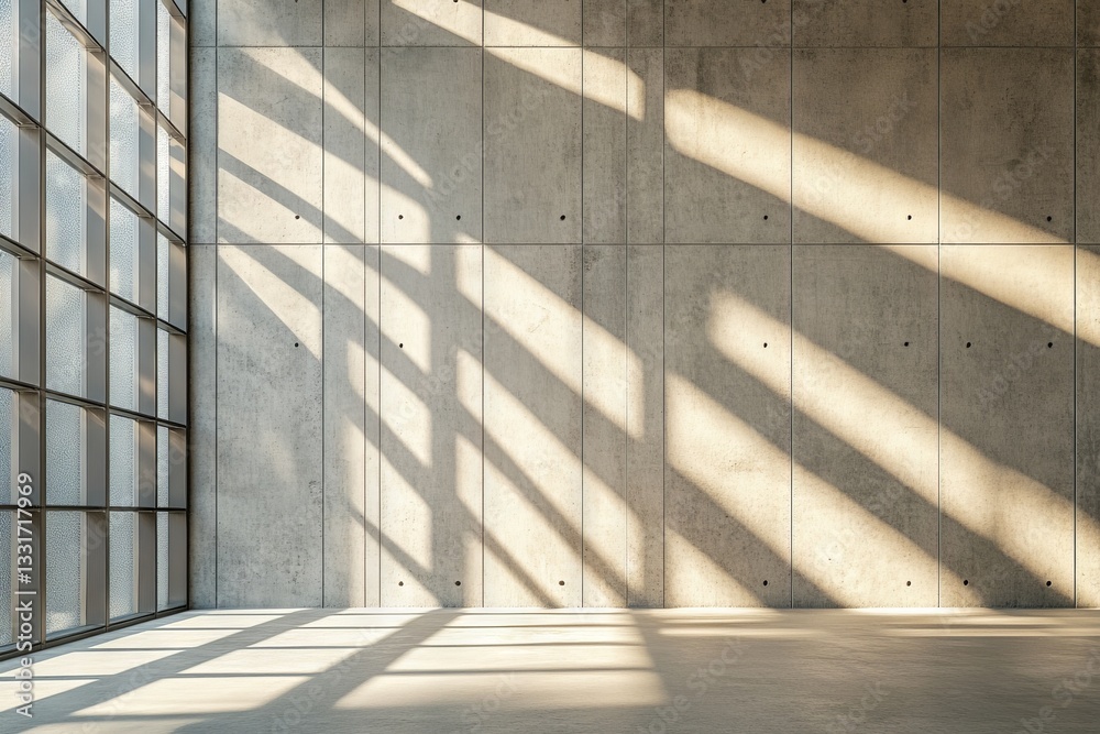 Poster Sunlight creates intriguing patterns on a minimalist concrete wall in an open space during daytime