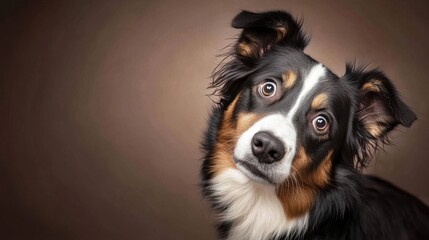 Fototapeta premium Adorable Australian Shepherd Dog with Stunning Eyes and Playful Expression on Gradient Background