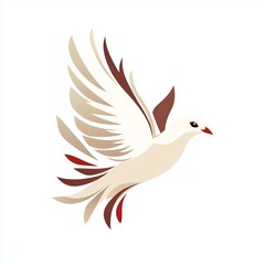 Obraz premium Beige and Brown Stylized Dove in Flight on White Background