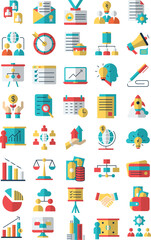 Business black color icons set. Vector Illustration. Set of 40 Business web icons in color style