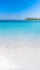 Fototapeta premium Tranquil beach scene with turquoise water and island