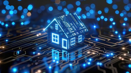 Naklejka premium Smart Home Technology Concept with Digital Circuitry
