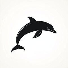 Obraz premium Black Dolphin Silhouette Leaping on White Background
