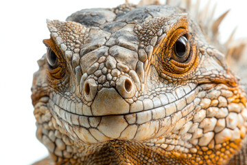 Fototapeta premium Iguana with textured skin, captured on a white background, representing exotic beauty