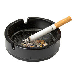 Black Ashtray with Cigarette isolated on transparent background  
