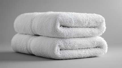 Pile of white towels against a solid white background