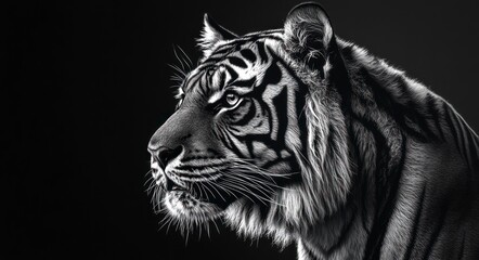 Obraz premium Tiger Portrait in Black and White with Detailed Stripes and Fur