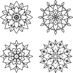 Set of vector flower illustrations coloring page floral patterns in spring and summer colors
