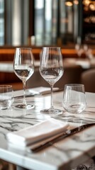 Elegant table setting with empty wine glasses in modern restaurant
