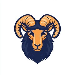 Detailed Ram Head Illustration Orange Horns, Dark Blue Coat