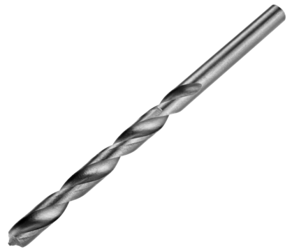 Drill bit isolated on a transparent background. Completely in focus. Full depth of field. PNG.