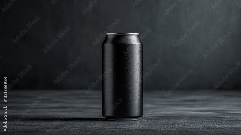 Fototapete a sleek black beverage can is placed upright on a smooth, textured surface. soft light highlights th