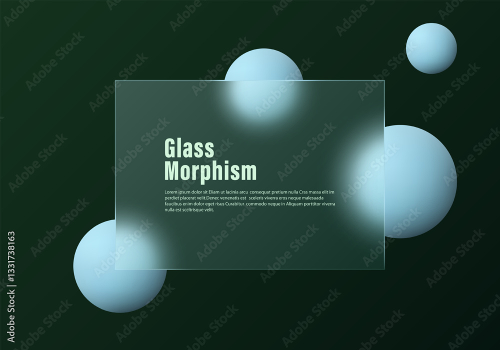 Aufkleber glass translucent partition on dark gradient background with floating spheres overlay effect. backgr