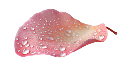 Single wet rose petal with transparent background showing purity and freshness