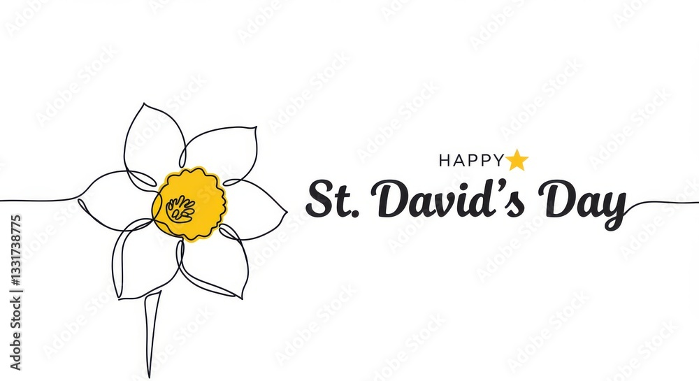 Fototapete a minimalist design for st. david's day features a continuous line drawing of a daffodil, a national