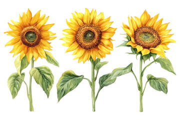 Obraz premium Bright flowers sunflowers, floral leopard isolated white background. Watercolor botanical illustration for floral design