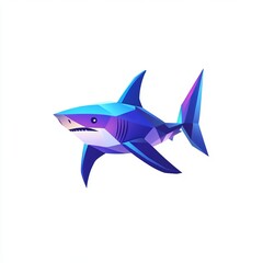 Geometric Blue and Purple Great White Shark Illustration