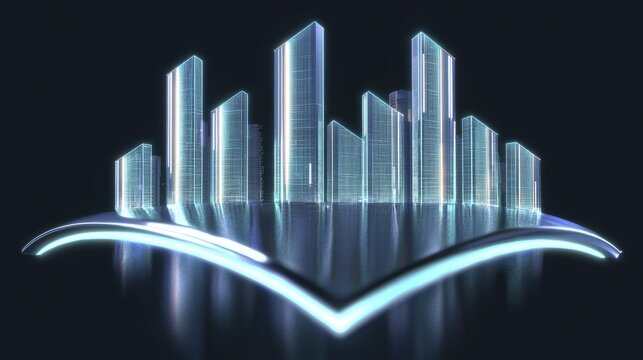 Futuristic skyline with adaptive reuse structures, illuminated by neon lights, showcasing innovative urban designs and cutting-edge technology.