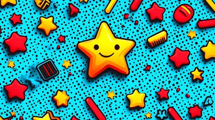 A joyful illustration of a star amongst other colorful shapes