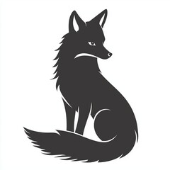Obraz premium Gray Fox Silhouette Illustration Dark Gray Animal on White