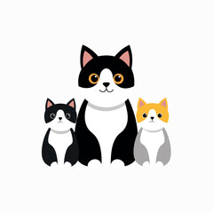 3 Cute cartoon cat  on white background
