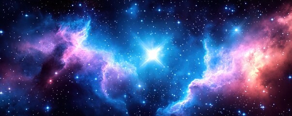 Naklejka premium Cosmic Nebula Glowing Stars Surrealism Ethereal Blue Pink Radiance