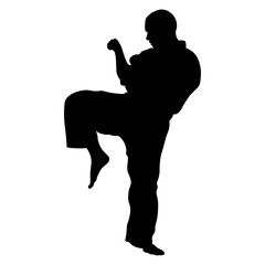 Taekwondo Athlete Silhouette. Isolated on White Background.