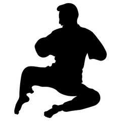 Taekwondo Athlete Silhouette. Isolated on White Background.