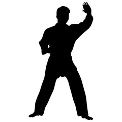 Taekwondo Athlete Silhouette. Isolated on White Background.