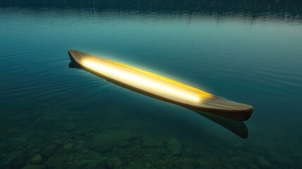 Fototapeta premium Illuminated canoe floats serenely on calm water, creating tranqu