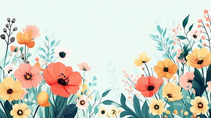 Obraz premium Pastel Floral Border Illustration with Poppies and Wildflowers