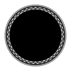 Round black decorative frame. Kazakh national round pattern, frame, persian motif. Ethnic ornament of the nomadic of Asia, Turks, Kazakhs, Kyrgyz, Mongols. For plate, sandblasting, ceramic, embroidery