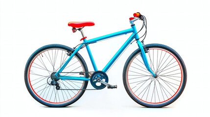 Modern Blue and Red Hybrid Bicycle on White Background