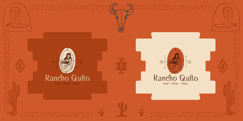 woman fruits vegetables basket in native american clothes vector logo vintage old western country ranch art