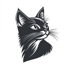 Obraz premium Profile of Black Cat, Monochrome Illustration