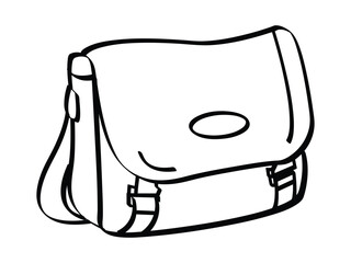 Hand-drawn messenger bag illustration in black and white for branding and design use