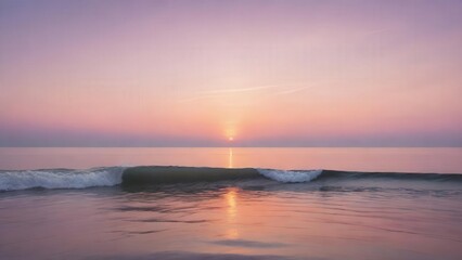 Fototapeta premium 夕日, サンセット, 海, 波, 水面, 反射, オレンジ, ピンク, 紫, 青, 空, 雲, 静寂, 穏やか, 自然, 美しい, 風景, トワイライト, 黄昏