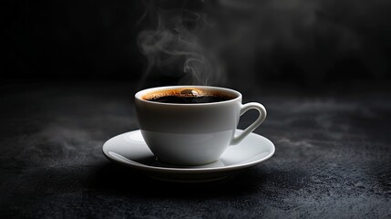 Eine wei&szlig;e Tasse mit dampfenden Kaffee.