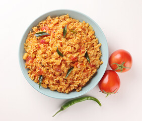 Tomato rice a south Indian dish with the main ingredient as tomato and rice