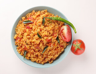 Tomato rice a south Indian dish with the main ingredient as tomato and rice