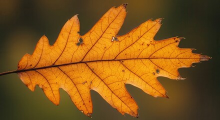 Fototapeta premium Oak Leaf Macro Showing Veins and Texture in Autumn Light