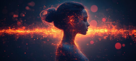 Female Doctor in Cyberpunk Medical Technology Concept for Remote Medicine and Electronic Medical Records