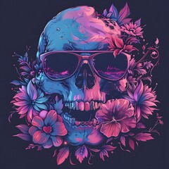 Ein Totenkopf mit Brille und Bl&uuml;ten in dezenten Farben.