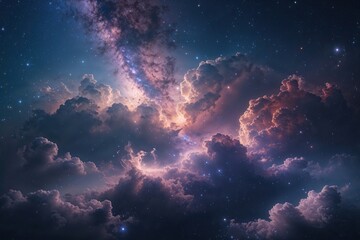 Stunning Nebula Clouds in Expansive Galaxy Ethereal Night Sky and Cosmic Drama Background