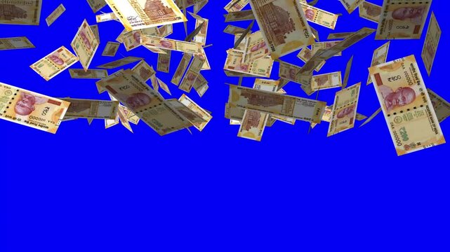 Indian currency two hundred rupees falling from top to bottom for advertising and commercial use 3D rendering