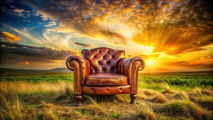 Aged Leather Chair Silhouette, Vintage Furniture Silhouette, Grunge Silhouette, Weathered Leather Silhouette, Shabby Chic Silhouette