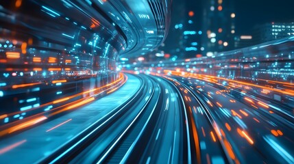 Fototapeta premium Abstract Night Cityscape with Vibrant Blue and Orange Light Trails