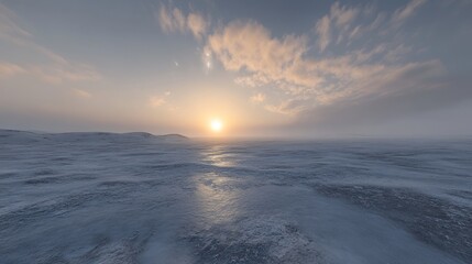 Fototapeta premium Frozen Landscape at Sunset: A Serene Arctic Panorama