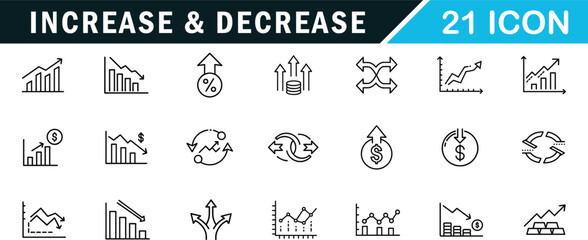 Increase and Decrease outline editable icon set . chart, graph, arrow and more
