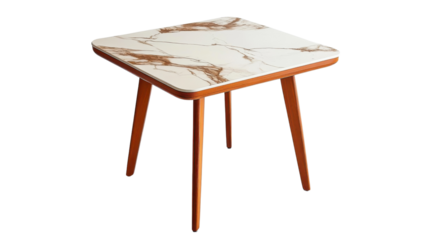 Modern square table with marble top and wooden legs ideal for dining or coffee gatherings